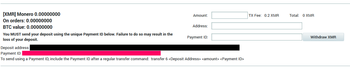 PoloniexのDeposits & Withdrawalsページ